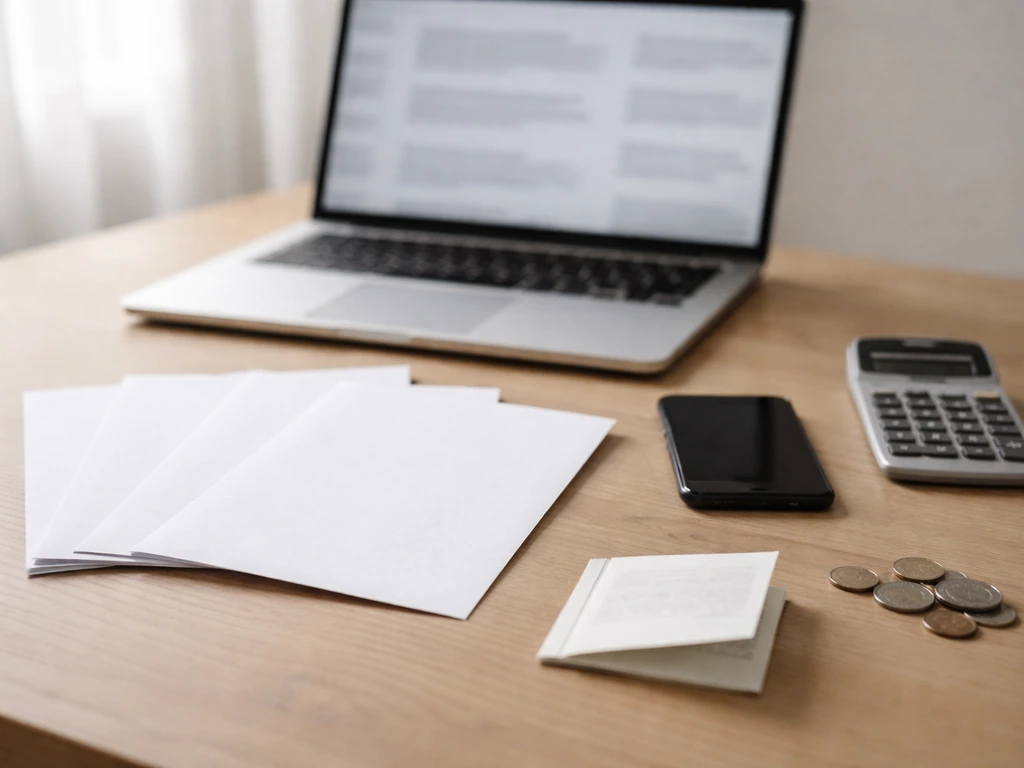Minimal desk scene with blank papers, calculator, coins, and a phone suggesting differing reported figures