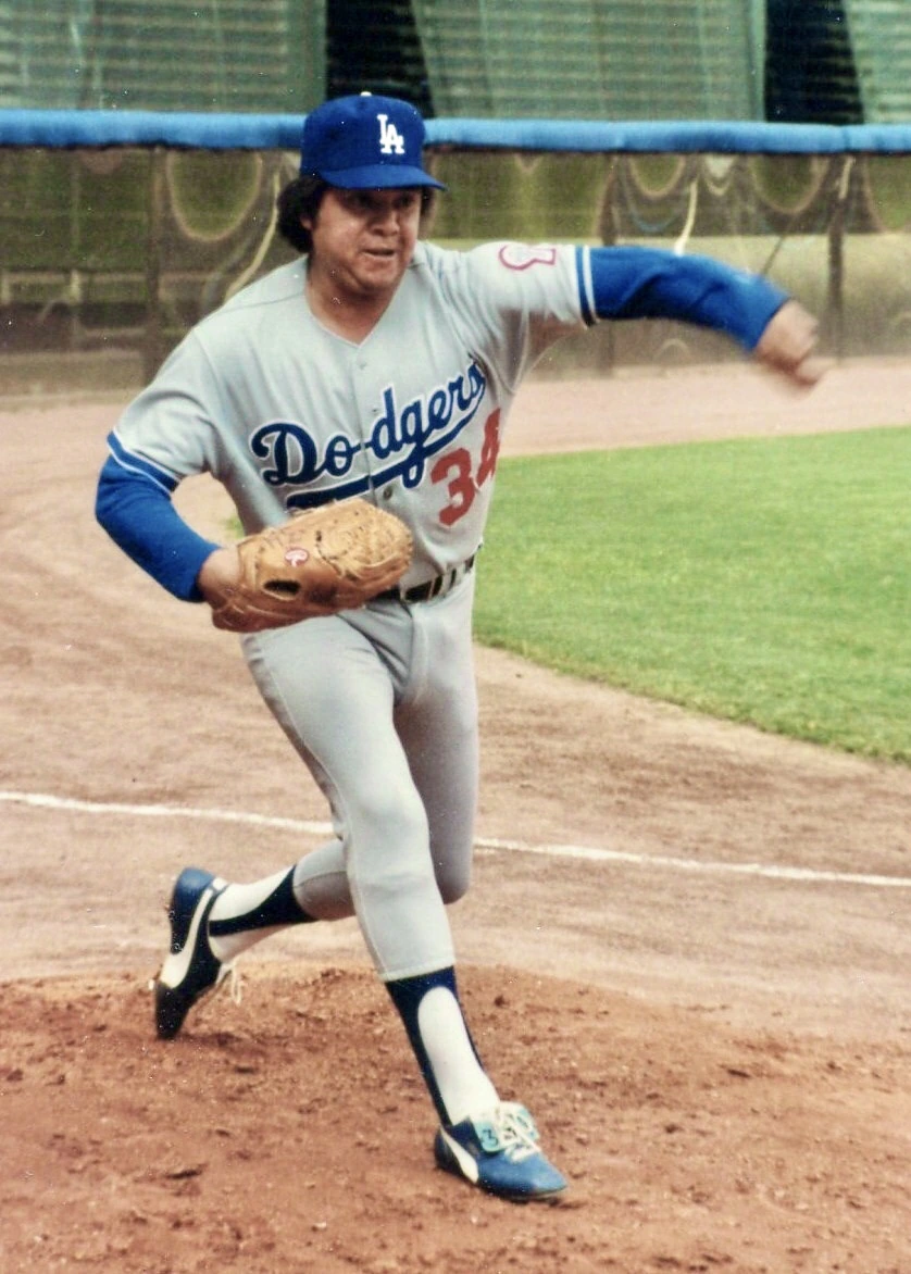 Fernando Valenzuela in a Dodgers uniform on the pitcher’s mound