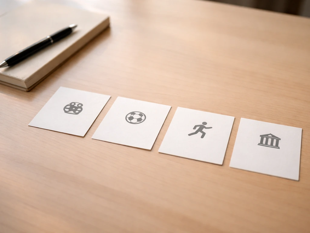 Minimal workspace with four printed source cards laid out side-by-side: IMDb, Transfermarkt, World Athletics, and UK Com